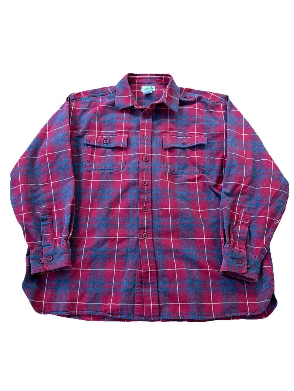 Y2K LL Bean Mens Large Plaid Flannel Long Sleeve Shirt XL